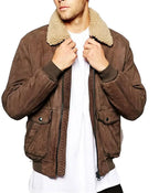 Leather Sherpa Bomber Jacket