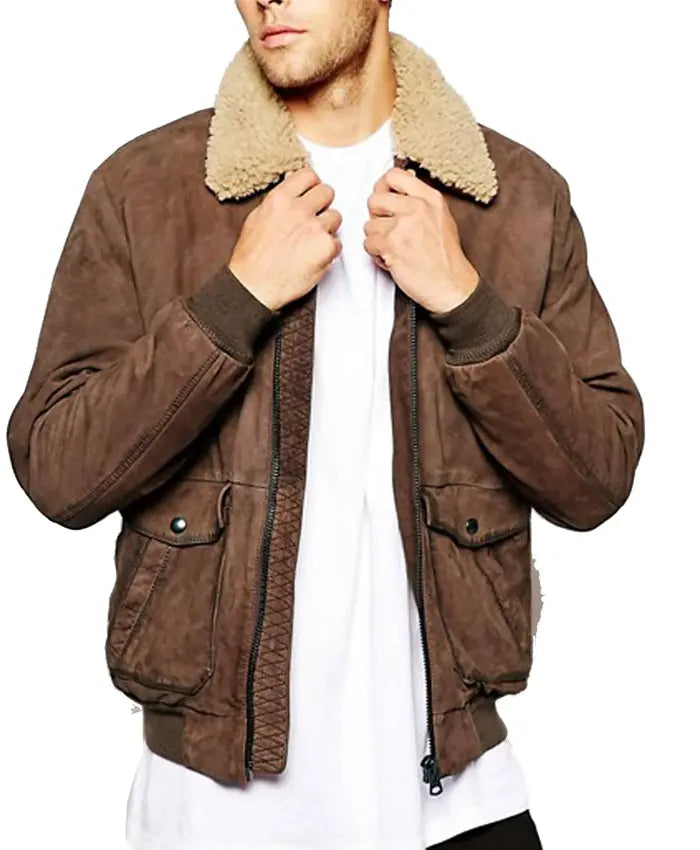 Leather Sherpa Bomber Jacket