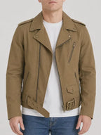 Daphney McKenzie Men's Tan Cotton Motorcycle Style ZIP Jacket