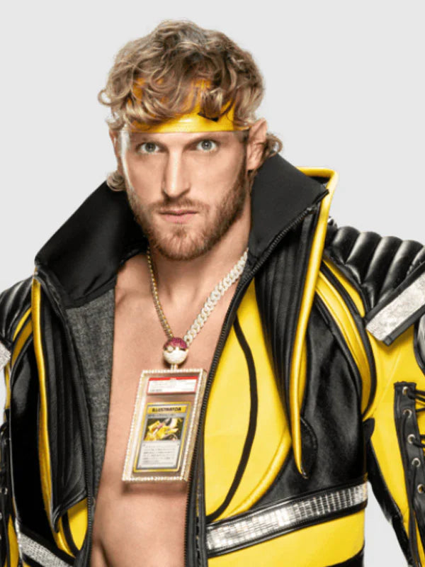 Logan-Paul-American-Wrestler-WWE-WrestleMania-38-Black-and-Yellow-Leather-Hooded-Jacket