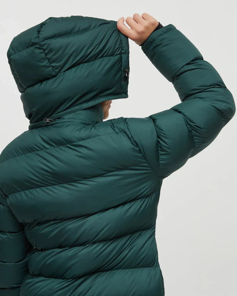Long green puffer coat