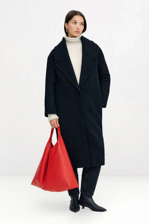 Long wool coat back view