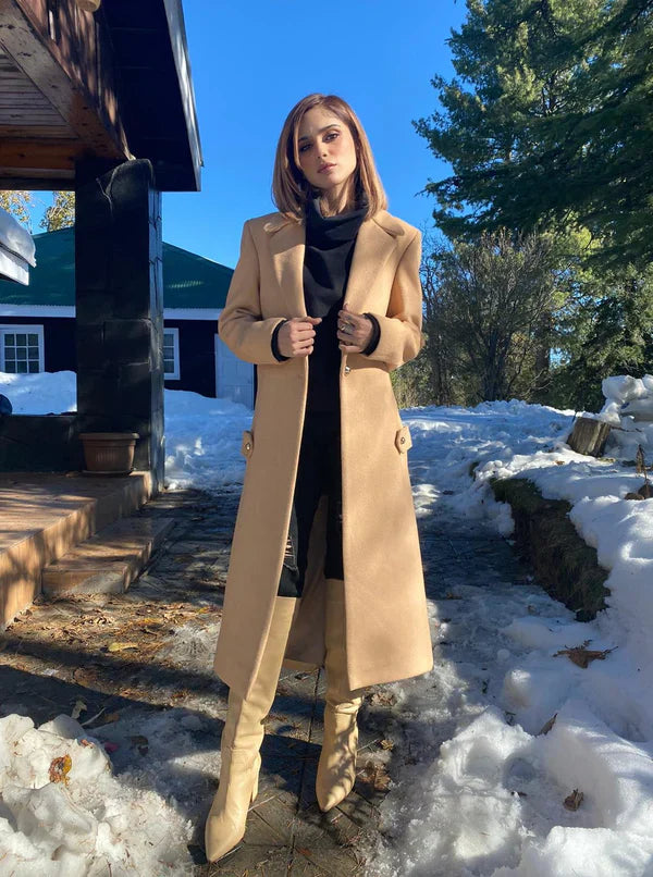 Long wool coat side view