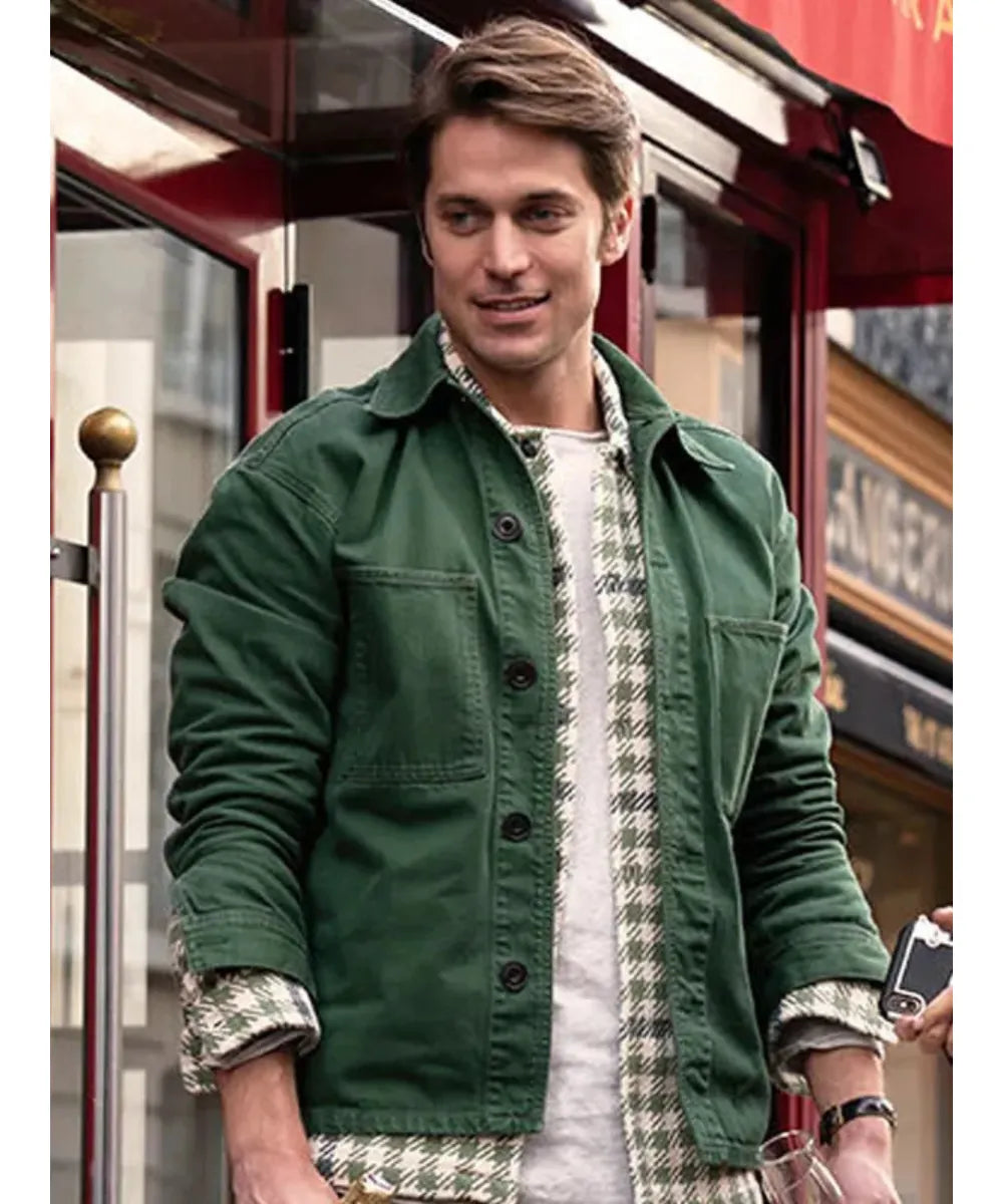 Lucas-Bravo-Emily-In-Paris-Green-Cotton-Gabriel-Jacket