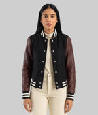 Macie-Black-Brown-Varsity-Jacket-Front