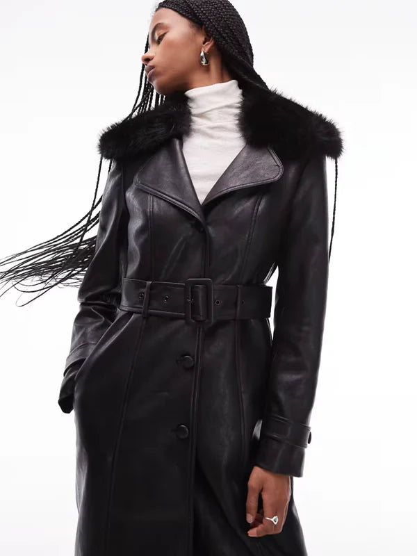 Mango-100-Leather-Faux-Fur-Collar-Trench-Coat-In-Black