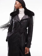 Mango-100-Leather-Faux-Fur-Collar-Trench-Coat-In-Black