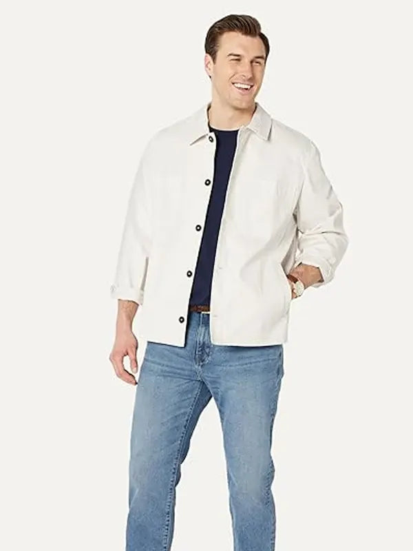 Camille Oberbrunner White  Relaxed-Fit Stretch Cotton Jacket