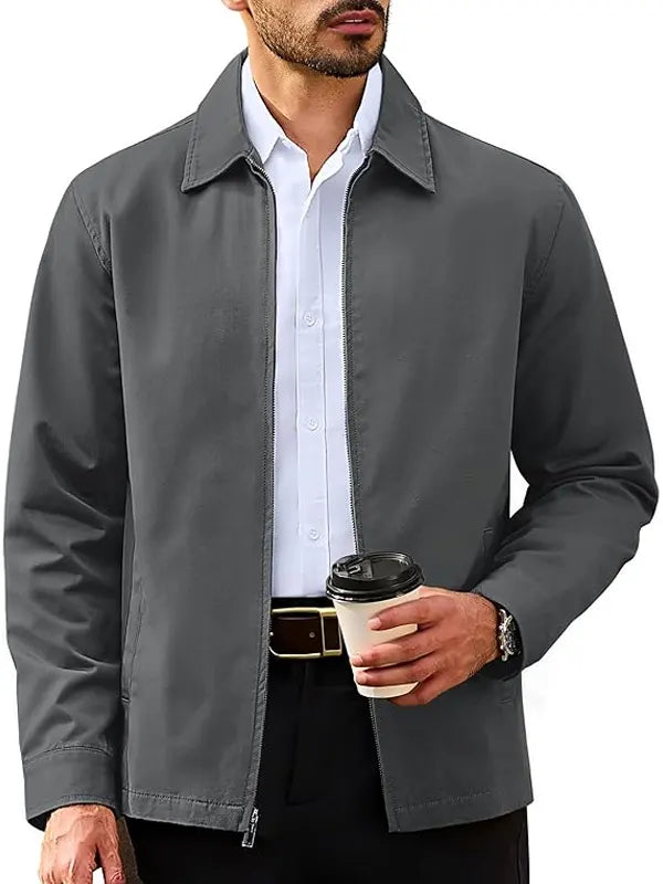 Natalia Lueilwitz Casual Cotton Shirt Collar Full ZIP Grey Jacket