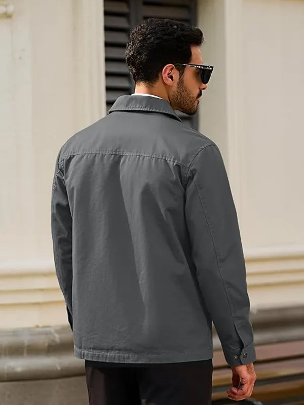 Natalia Lueilwitz Casual Cotton Shirt Collar Full ZIP Grey Jacket