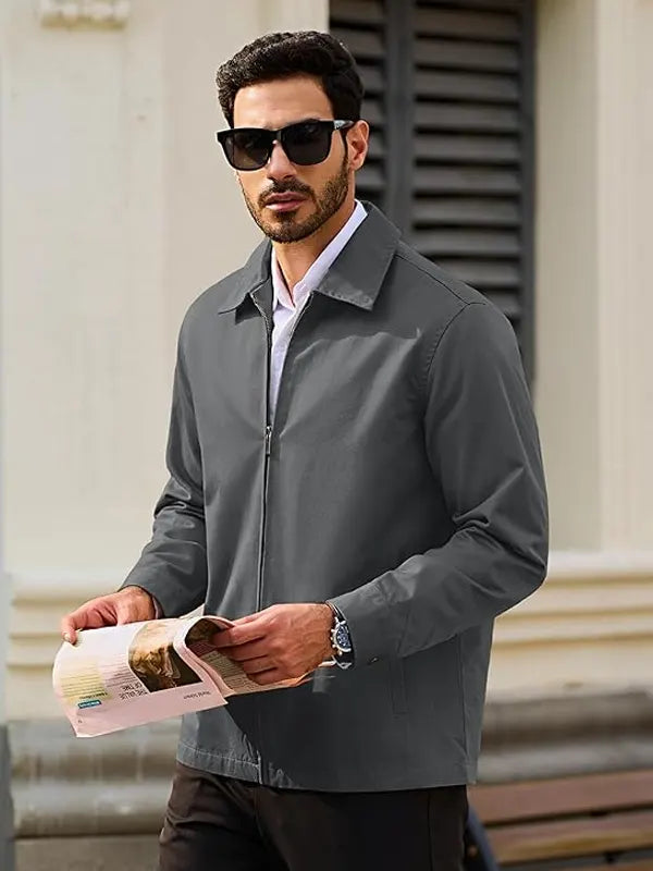 Natalia Lueilwitz Casual Cotton Shirt Collar Full ZIP Grey Jacket