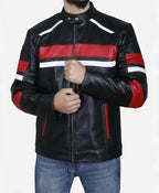 Med Red Striped Cafe Racer Biker Jacket For Sale