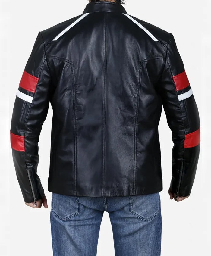 Med Red Striped Cafe Racer Biker Jacket In UK