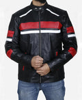 Med Red Striped Cafe Racer Biker Jacket