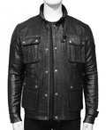 Men’s 4 Pockets Black Leather Jacket