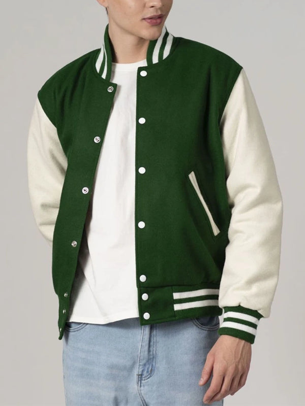 Mens-Baseball-Forest-Green-And-White-Varsity-Jacket