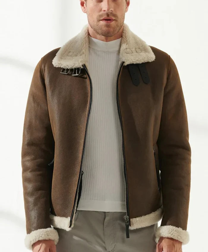 Men’s Berlin Brown Bomber Shearling Jacket For Men