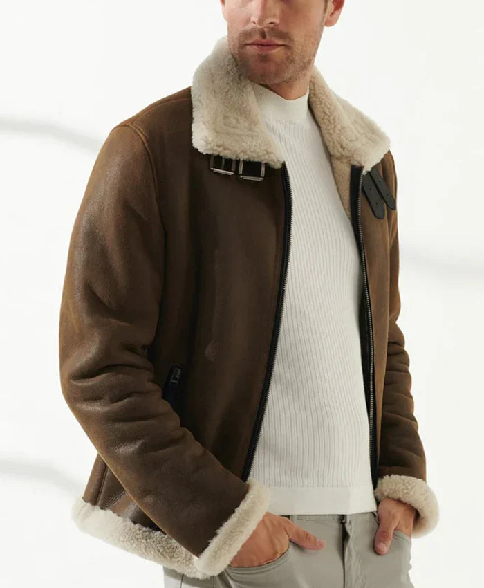 Men’s Berlin Brown Bomber Shearling Jacket For Sale