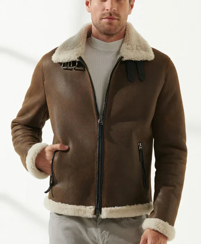Men’s Berlin Brown Bomber Shearling Jacket