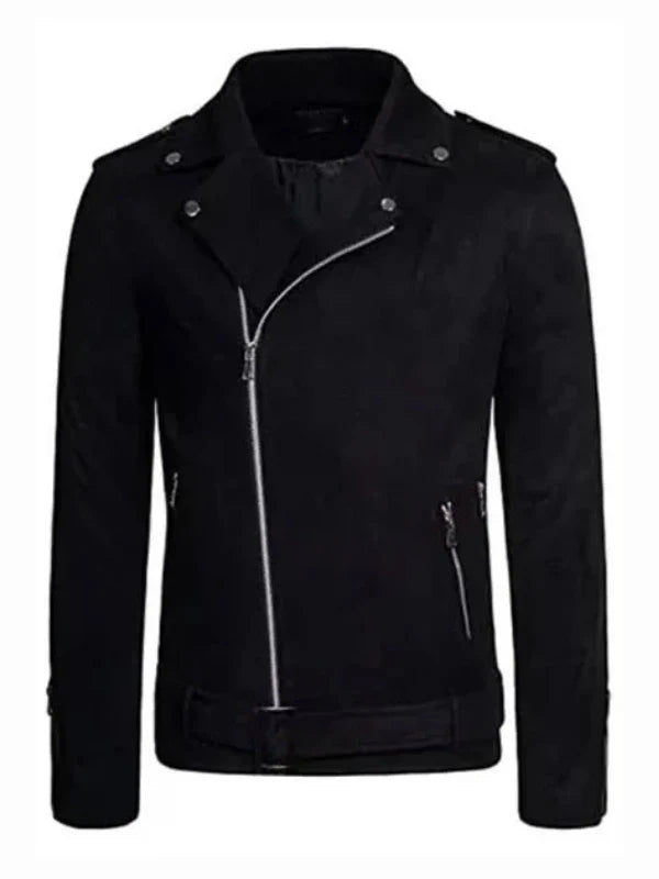 Mens Black Biker Suede Leather Jacket