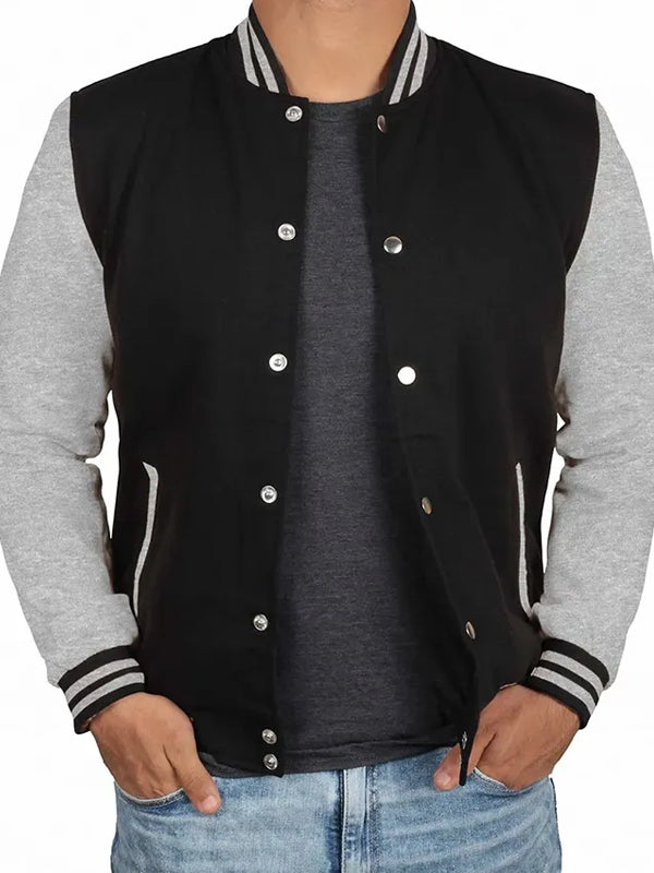 Men’s-Black-Grey-Varsity-Bomber-Jacket