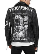 Mens Black Leather Biker Jacket Back