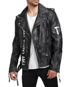 Mens Black Leather Biker Jacket For Sale