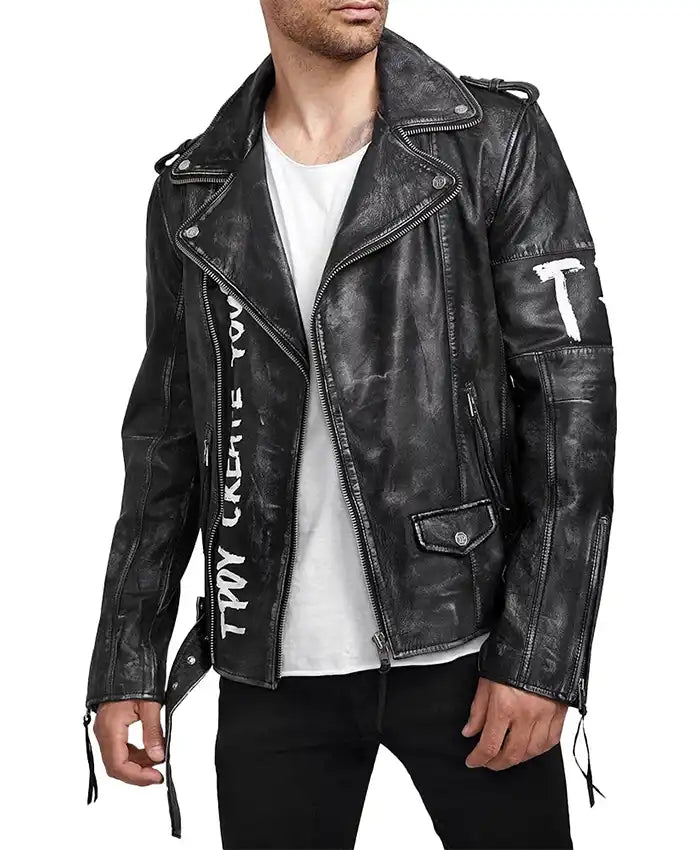 Mens Black Leather Biker Jacket For Sale