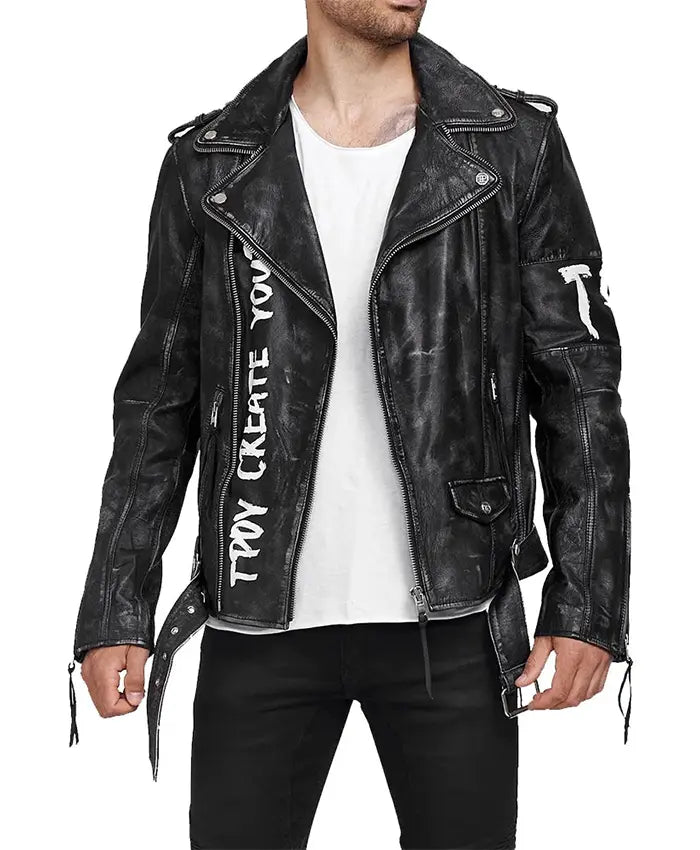 Mens Black Leather Biker Jacket