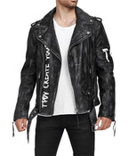 Mens Black Leather Biker Jacket