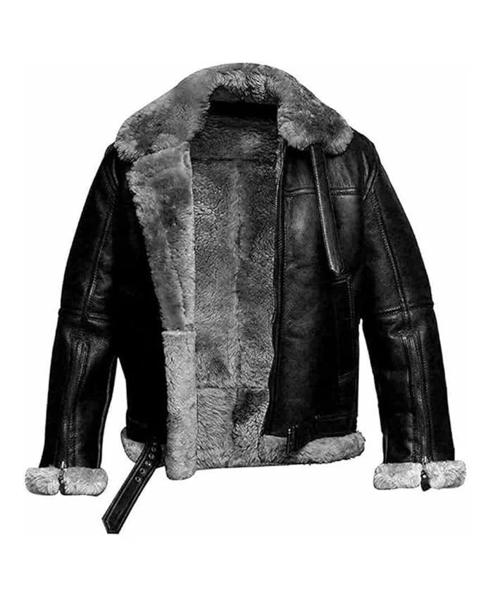 Mens Black RAF B3 Bomber Jacket Fur Collar