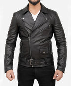 Men’s Black Real Leather Asymmetrical Biker Jacket For Sale
