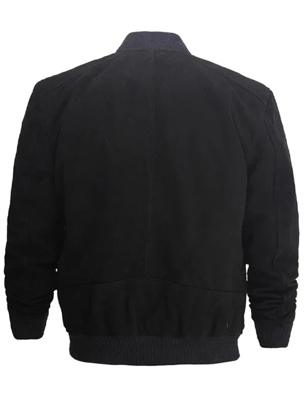 Black Suede Leather Bomber Jacket