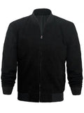 Mens Black Suede Leather Bomber Jacket