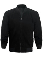 Mens Black Suede Leather Bomber Jacket
