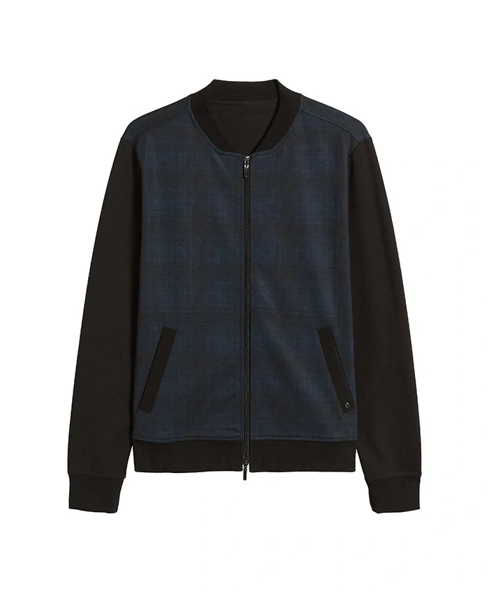 Men’s Blue Colorblock Plaid Bomber Jacket For Men