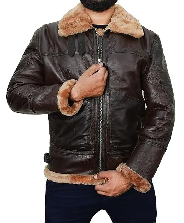 Mens Brown B3 Leather Aviator Jacket For Men