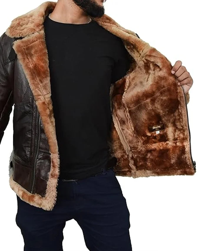 Mens Brown B3 Leather Aviator Jacket For Sale
