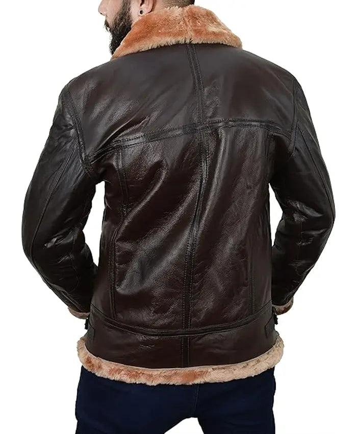 Mens Brown B3 Leather Aviator Jacket In USA