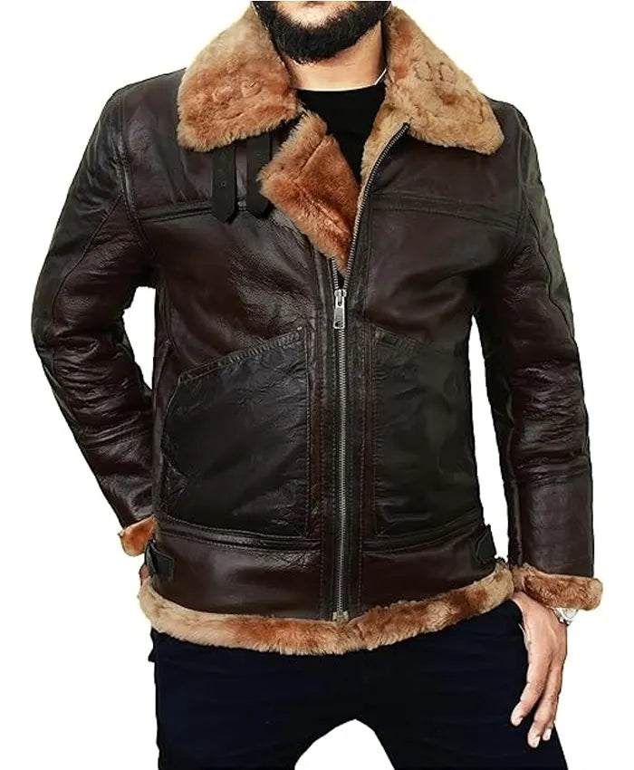 Mens Brown B3 Leather Aviator Jacket