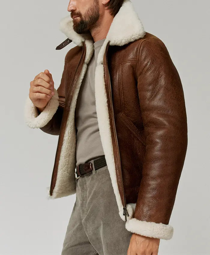 Men’s Brown Leather Aviator Jacket For Men