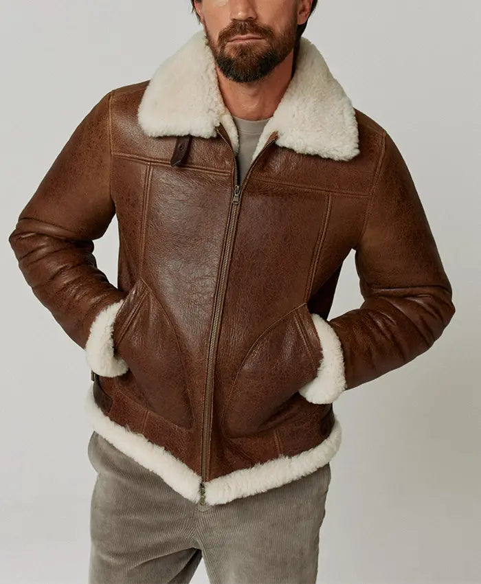 Men’s Brown Leather Aviator Jacket For Sale