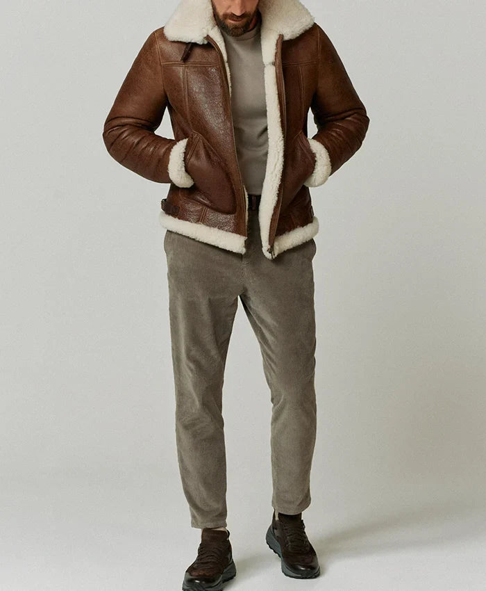 Men’s Brown Leather Aviator Jacket In Canada