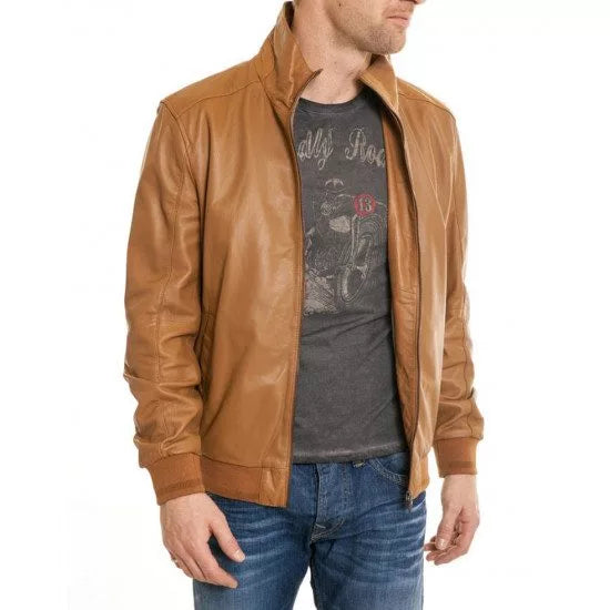 Men’s Casual Bomber Camel Brown Jacket For Sale