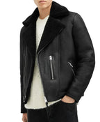 Men’s Dark Black Leather Jacket For Sale
