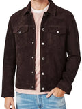 Men’s Dark Brown Suede Leather Trucker Jacket
