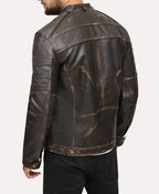 Men’s Distressed Vintage Brown Leather Jacket Back