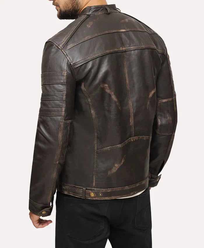 Men’s Distressed Vintage Brown Leather Jacket Back