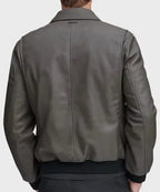 Mens Grey Leather Bomber Jacket For Sale