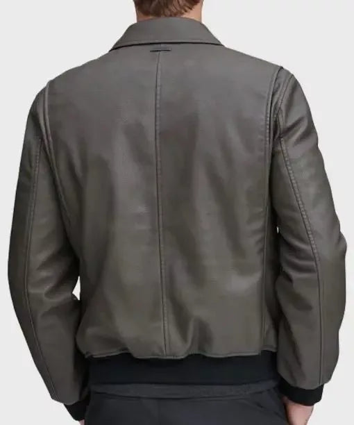 Mens Grey Leather Bomber Jacket For Sale